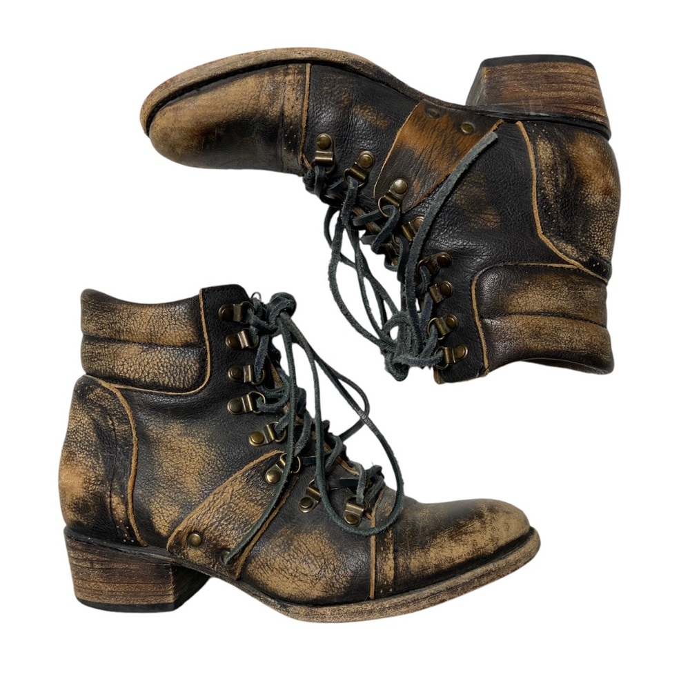FREEBIRD BY STEVEN Gage Distressed Leather Combat Boots Brown Size 8
